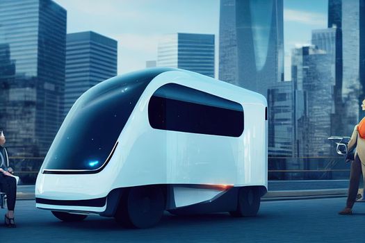 Shot of a Futuristic Self-Driving Van Moving on a