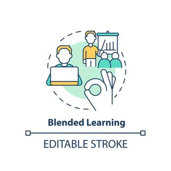 Blended learning concept icon. Arrange corporate training abstract idea thin line illustration. Self study. Instructor-led. Isolated outline drawing. Editable stroke. Arial, Myriad Pro-Bold fonts used