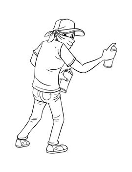 Graffiti Artist Isolated Coloring Page for Kids