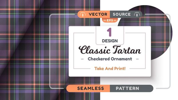 Halloween Tartan seamless pattern, merry christmas texture, checkered scottish fabric