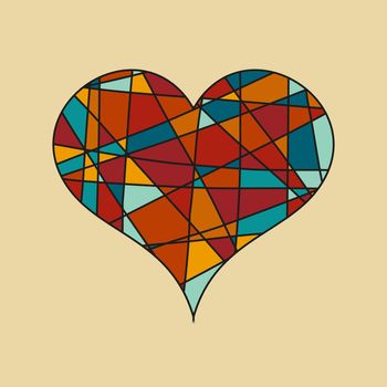 Heart silhouette in mosaic style. Abstract geometric irregular mosaic. Polygonal geometric outline multicolor illustration of dog. Scandinavian style. Vector illustration. EPS 10