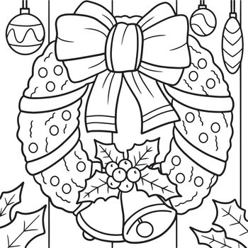 Christmas Wreath With Bells Coloring Page for Kids