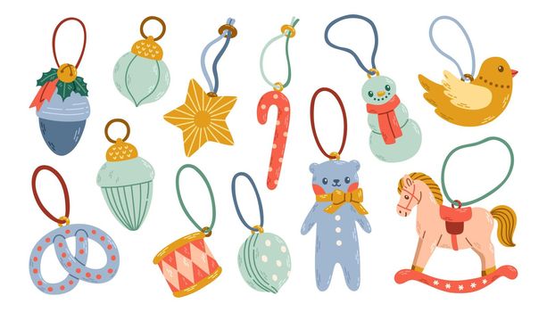 Christmas decorations toys set flat design vector