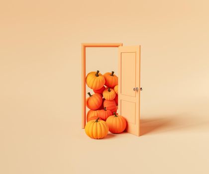 3D pumpkins stacked inside of opened door