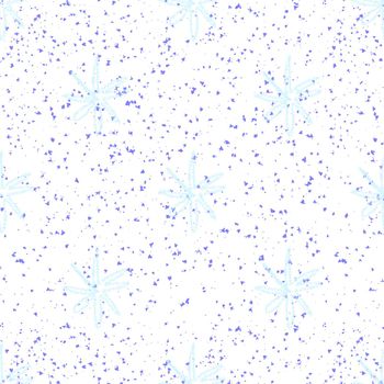 Hand Drawn Snowflakes Christmas Seamless Pattern. Subtle Flying Snow Flakes on chalk snowflakes Background. Alive chalk handdrawn snow overlay. Shapely holiday season decoration.