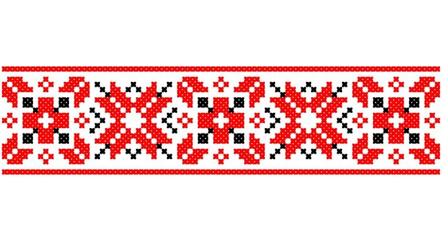 Embroidered good like old handmade cross-stitch ethnic Ukraine pattern. Ukrainian towel ornament, rushnyk called, vector.