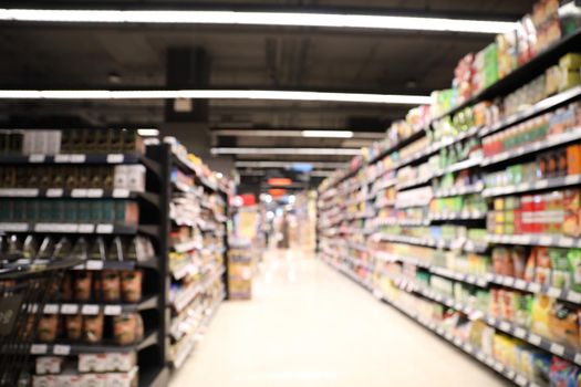 Super market in blur background in new normal social distancing