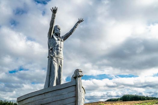 Gortmore, Northern Ireland, UK - September 18 2022 : Manannan Mac Lir Statue by John Darre Sutton - He is a warrior and king in Irish mythology who is associated with the sea and often interpreted as a sea god