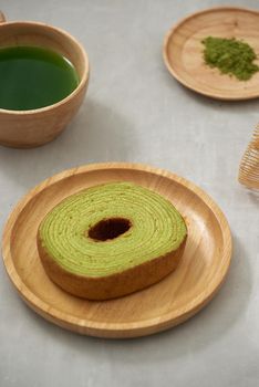 German cake, Green tea Baumkuchen with latte