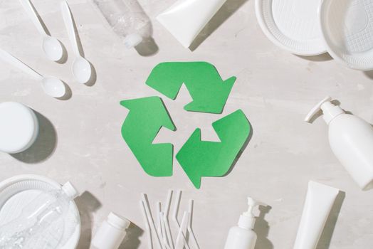 A selection of garbage for recycling. Segregated metal, plastic, paper and glass
