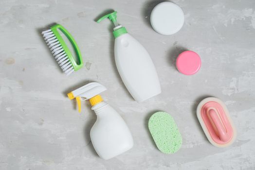 Assortment of colored means for cleaning and washing
