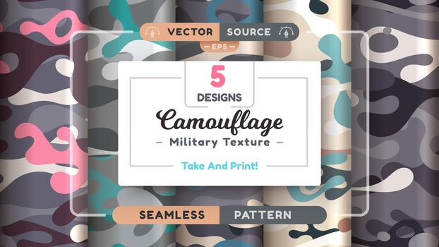 Camouflage seamless patterns, military texture, bundle war fabric.