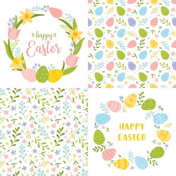 Set of cute Easter cards and seamless patterns.