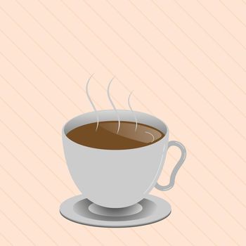 Flat design Vector Illustration Empty esp template copy space text for Ad, promotion, poster, flyer, web banner, article Levitating Cup of Hot Steaming Drink with Saucer Zero Gravity Dishware