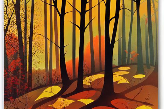 Fall nature. Fall forest. Forest with sunlight. Autumn tranquil