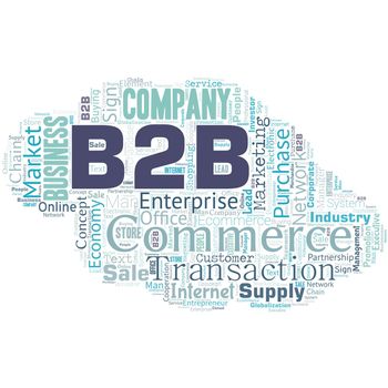Word cloud in the shape of a UFO with B2B words. Partnership Companies Supply Chain Merger Leads Resell