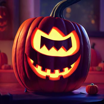Halloween evil pumpkin cartoon illustration, evil pumpkin face.