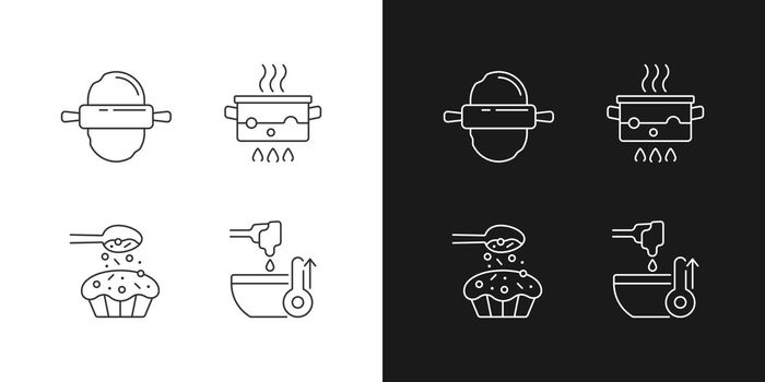 Cookery instructions linear icons set for dark and light mode