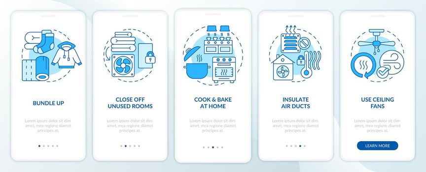 Reduce heat energy bills blue onboarding mobile app screen
