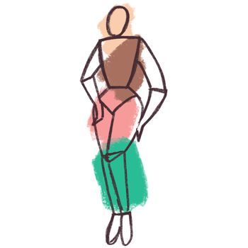 A female figure is a sketch drawn by hands. Fashionable abstract drawing of a female figure