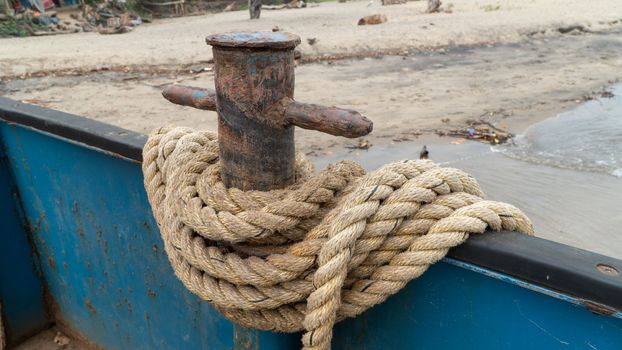 Thick rope on the deck of a ship