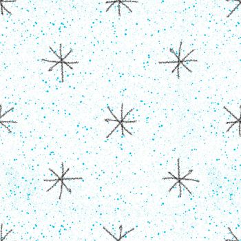 Hand Drawn Snowflakes Christmas Seamless Pattern. Subtle Flying Snow Flakes on chalk snowflakes Background. Amusing chalk handdrawn snow overlay. Perfect holiday season decoration.