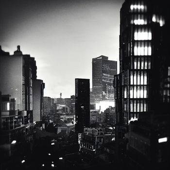 black and white city. gloomy metropolis at night.