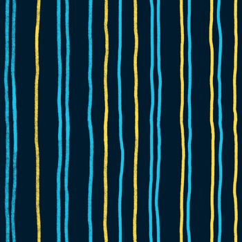 Hand drawn seamless stripes striped pattern in blue purple yellow. Minimalist lines abstract geometric fabric print. modern texture graphic wrapping paper textile creative art, bold colors background.