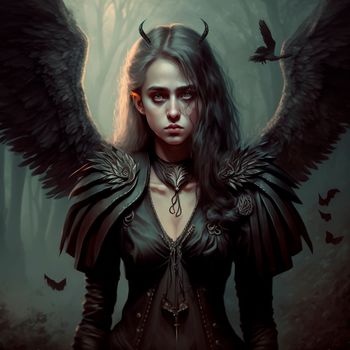 A dark and mysterious girl with red eyes in Gothic and fantasy styles
