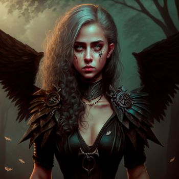 A dark and mysterious girl with red eyes in Gothic and fantasy styles