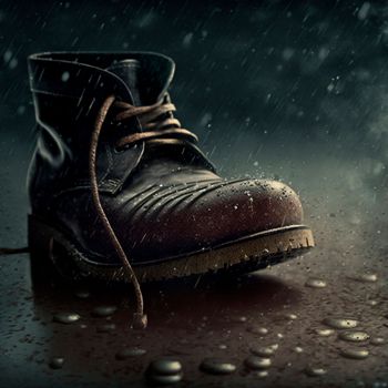 An abandoned shoe in the rain