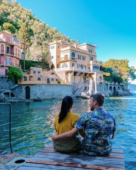 Portofino, Italy Europe in Liguria Italy Couple mid age man and woman visiting Italy during vacation