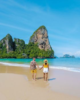 Couple at Railay beach Krabi Thailand, tropical beach of Railay Krabi in Thailand