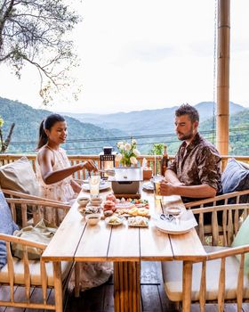 Luxury breakfast in the mountains of Chiang Mai Thailand, couple have breakfast outdoor