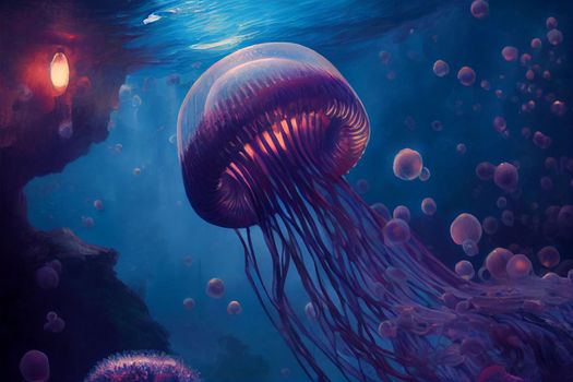 Beautiful jellyfish in the underwater world with inner glow