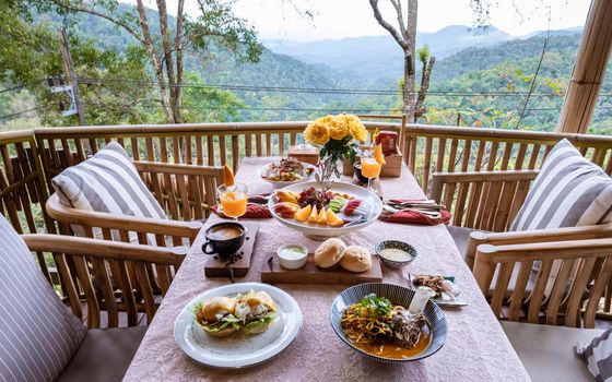 Luxury breakfast in the mountains of Chiang Mai Thailand, luxury breakfast with Chiang Mai curry