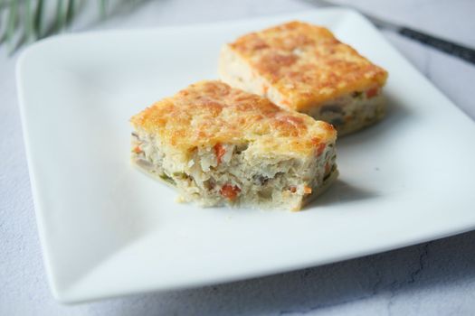 Homemade puff pastry with chicken and vegetables 
