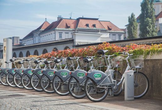 Ljubljana, Slovenia, September 2020: Bicycle rental in Slovenia