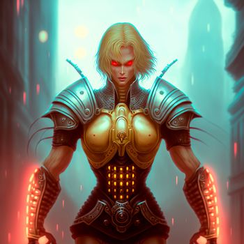 Mysterious female warrior with yellow eyes
