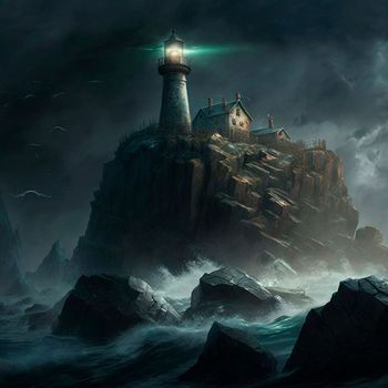 Lighthouse on a rock in stormy weather