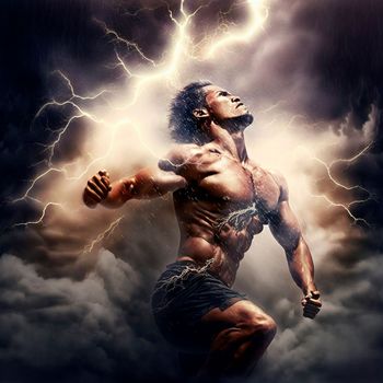 muscular man gaining strength and himself