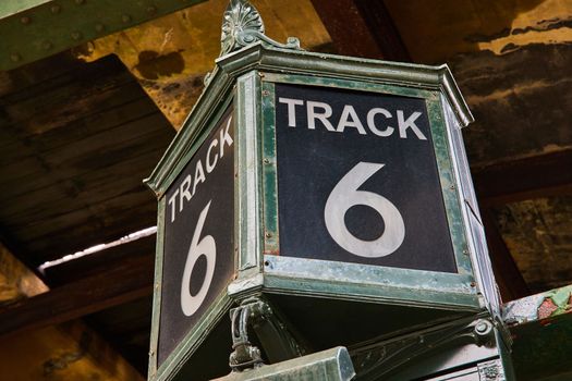 Old train track signage number six route 66