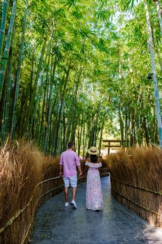 The couple visits a Bamboo forest in Chiang Mai Thailand, Japanes garden in Thailand