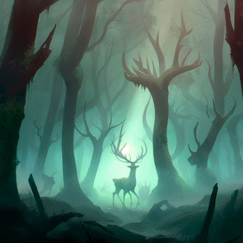 A scary forest spirit in a mystical misty forest
