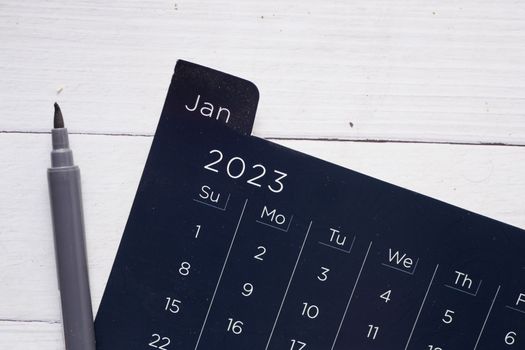 2023 year calendar on office desk