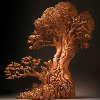 a mock-up of a tree carved out of wood