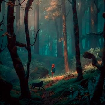 A girl in a big forest