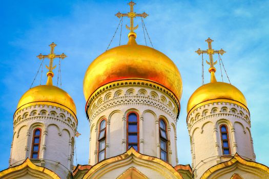 Golden domes of the Russian Church inside Kremlin, Moscow, Russia