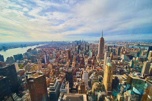 Stunning Manhattan overlook high up wide angle showing all of New York City