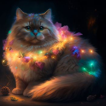 Cat with a garland